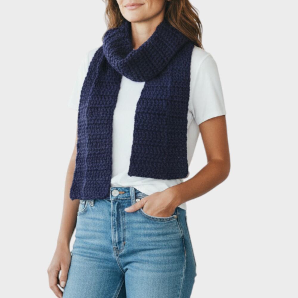 Handmade Crochet Navy Blue Rectangle Unisex Scarf 7" x 60"